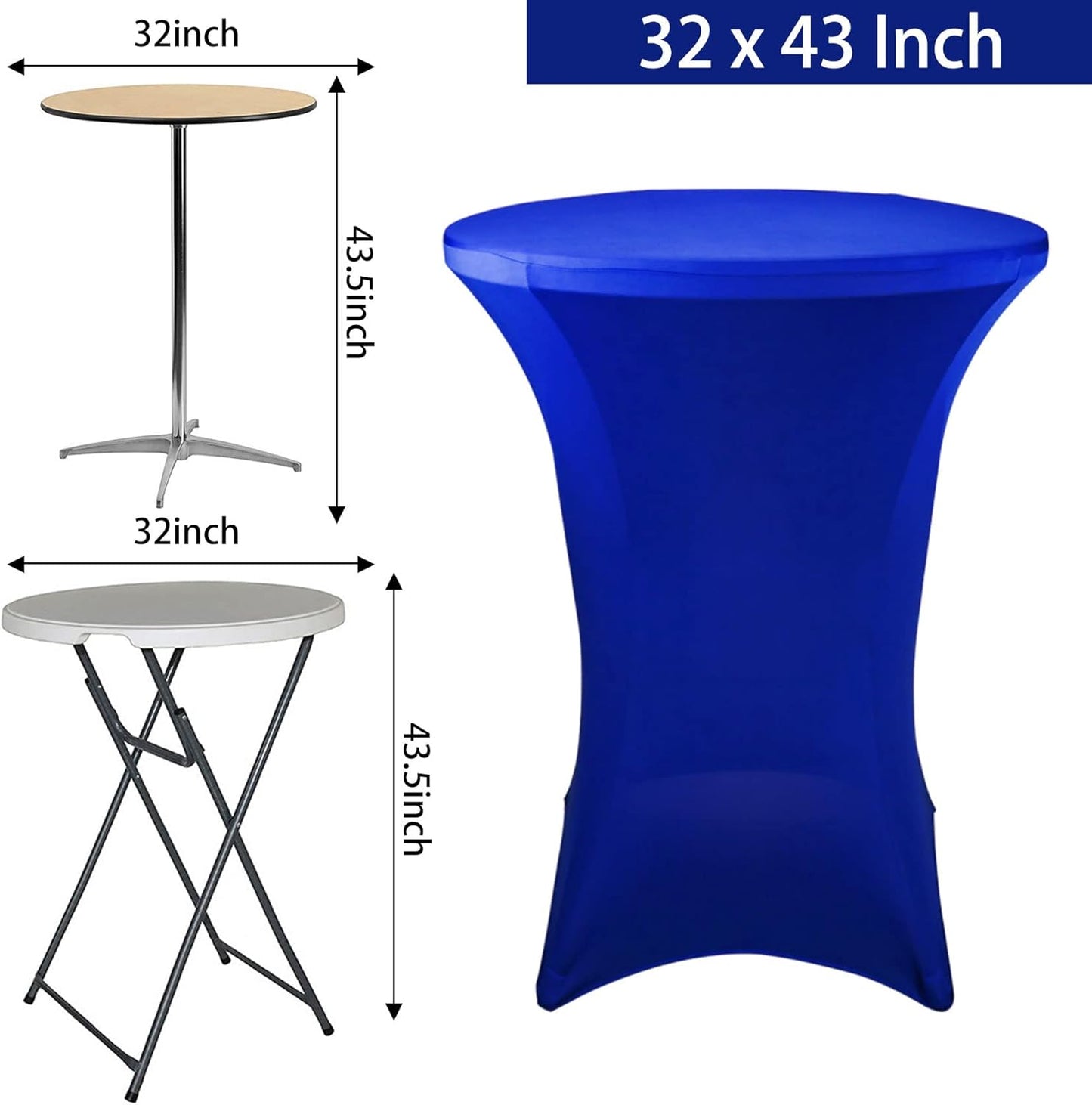 6 Pack Cocktail Spandex Tablecloth 32"x43" Royal Blue Stretch Square Corners Cocktail Table Cover Fitted High Top Round Table for Bar Wedding Birthday Party Banquet