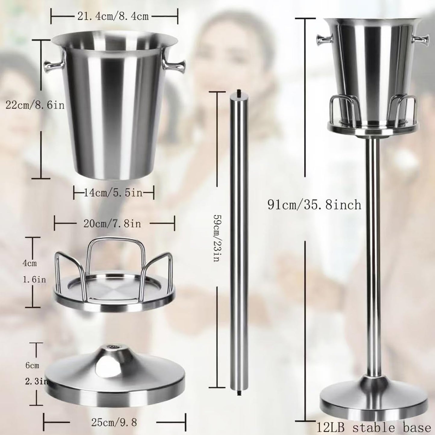 Ice Bucket with Stand Christmas Stainless Steel Standing Bucket Ice Cube Container, Wine Bucket on Rack Gold Champagne Ice-Bucket for Wine Beer KTV Club Bar BBQ Party Wedding, 12lb 5L