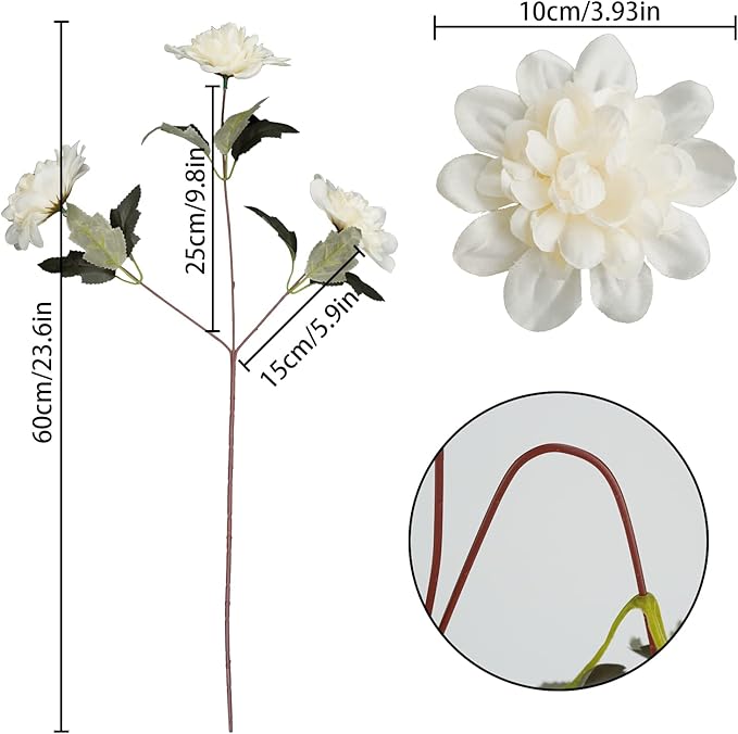 Uieke 6PCS Artificial Daisy Mums Flowers with Stem, Silk Dahlia Flowers Arrangement for Home Party Wedding Bouquet Winter Table Centerpieces Decor (White)