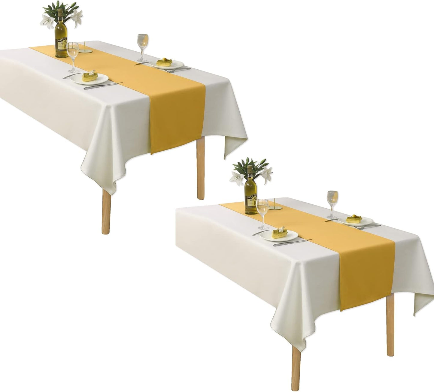 DUALIFE 2PCS Yellow Table Runner 108 Inches Long 9 FT Vivid Fall Yellow Table Runner for Wedding Family Dinner Indoor/Outdoor Picnics Table Handmade Table Runners 14" x 108"