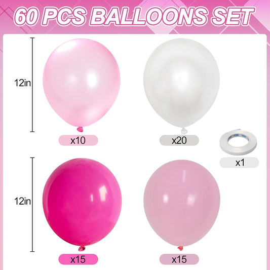 Pink and White Balloons, 60 PCS 12 Inch Hot Baby Pink Pearl White Latex Balloons for Valentines Day Girls Women Princess Birthday Party Baby Shower Bridal Shower Wedding Party Decorations