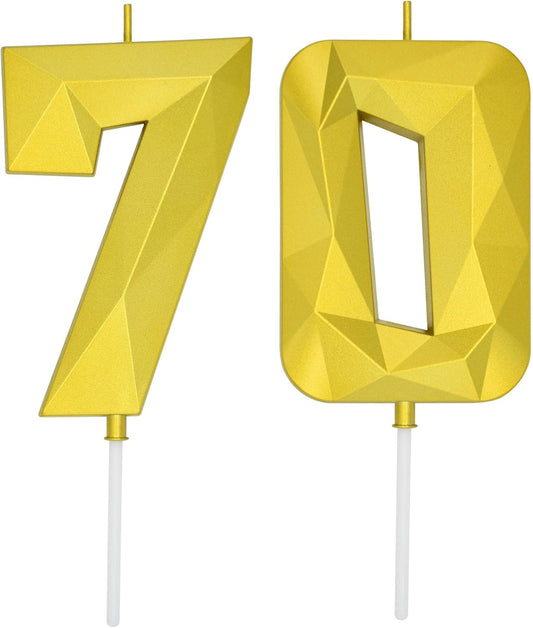 DERVENTA Large Birthday Candle Number 3D Gold 3.7 inch Party Celebration Anniversary Decoration Cake Topper 1 Piece (Number 70 Gold)