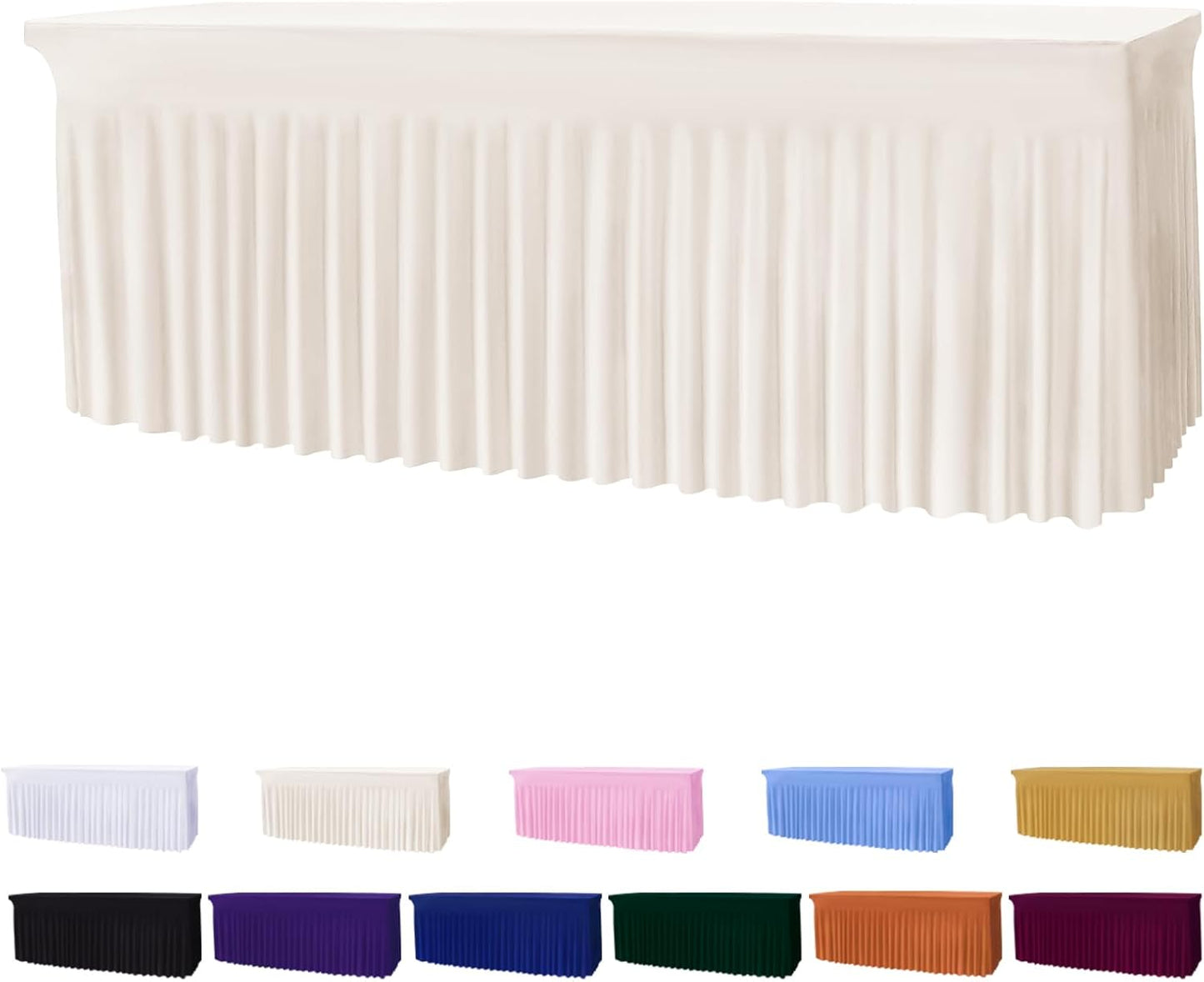 Table Skirts for 8ft Rectangle Tables - 1PCS Beige Table Covers for 8 Foot Tables, Wrinkle Resistant Ruffles Elastic Table Cloths and Table Skirt for Banquets/Weddings/Parties/Birthday