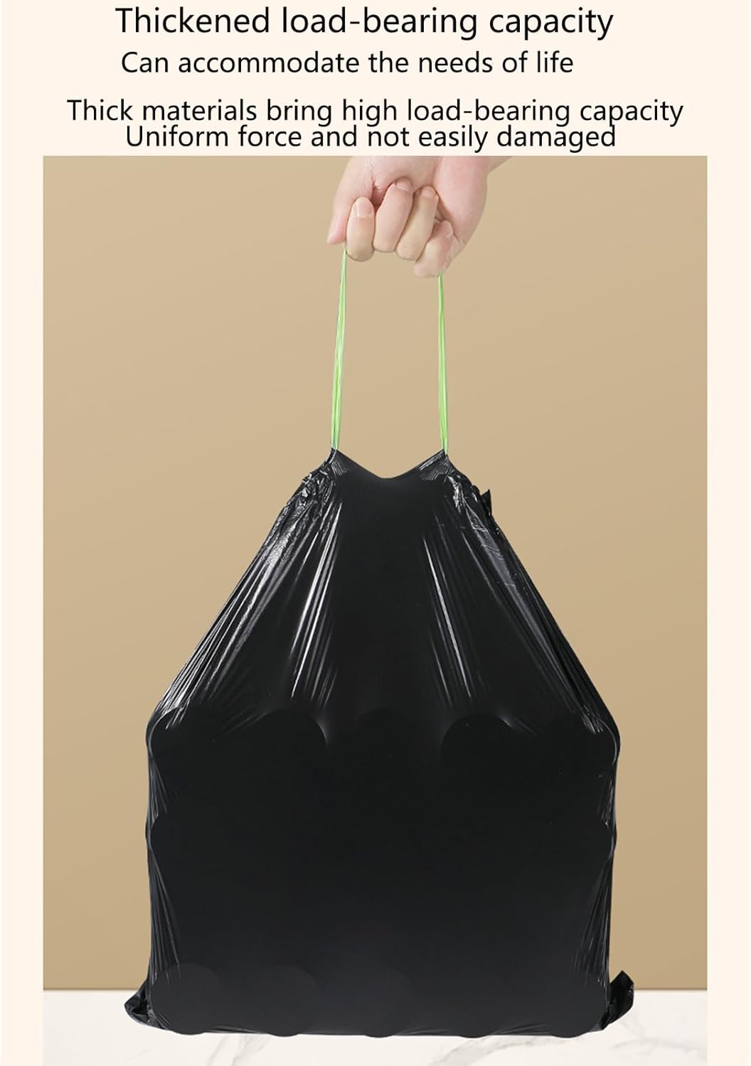 2.6 Gallon Strong Trash Bags,Double-Sided Thickening （0.96Mil),No-tear Small Drawstring Garbage Bags for Bathroom,Kitchen Trash Bags, Leak-Proof Design,Light Luxury Bag (Black Green 75 Counts)