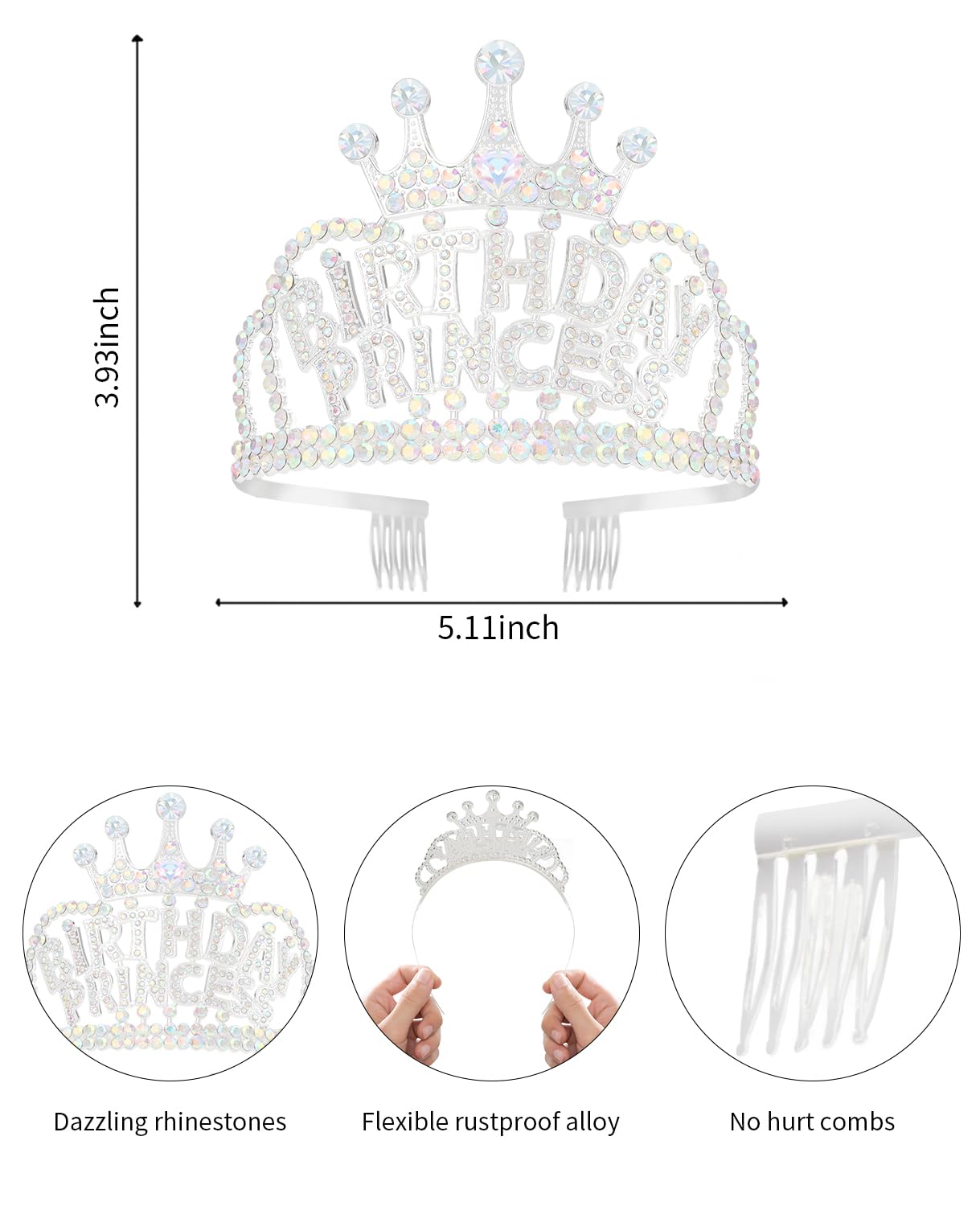 Wecoe Birthday Crown AB Silver Rhinestone Princess Tiara with Combs Happy Birthday Party Favors Pink Decorations 16th 18th 21st 25th Gifts for Her