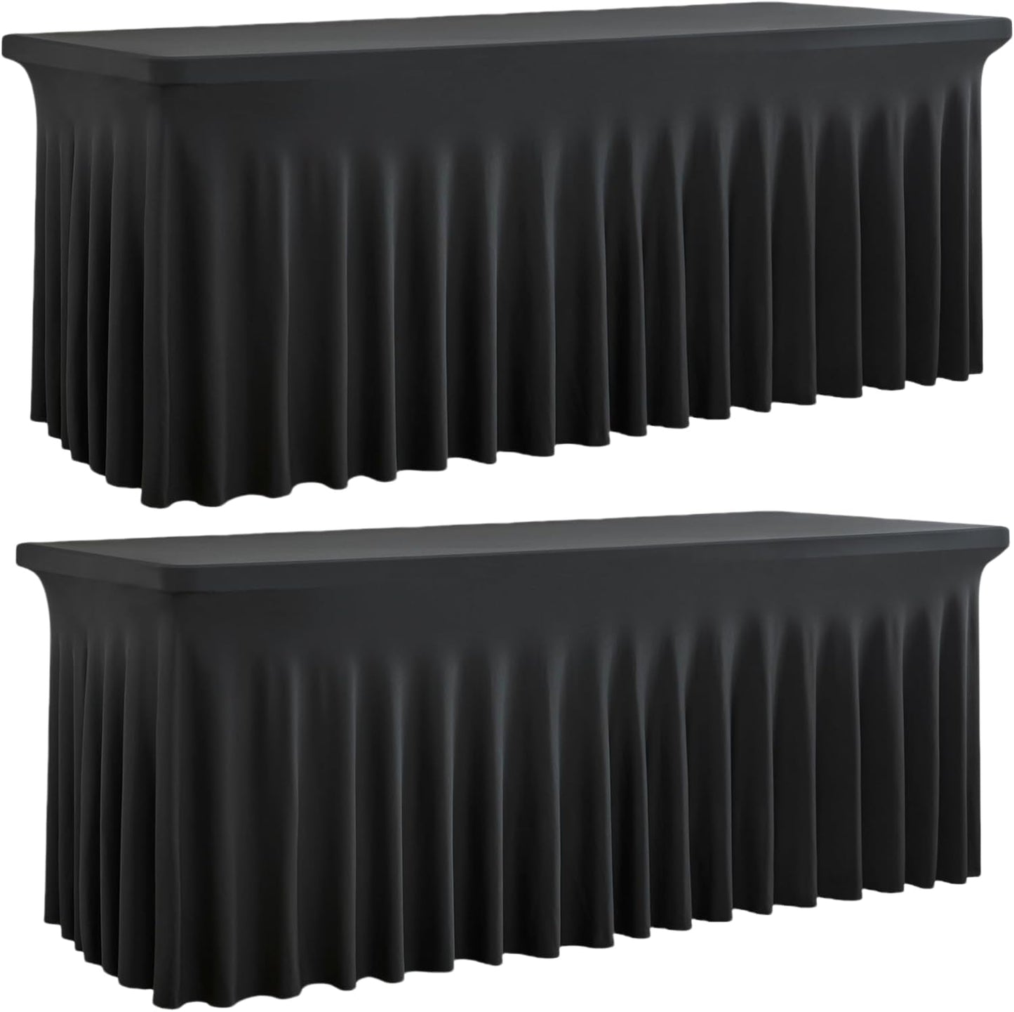 Outpain Black Spandex Tablecloth for 8 Foot Rectangle Tables, 2 Pack Black Fitted Table Cloths 8ft Stretchy Banquet Table Clothes Cover Desk Skirt for Birthday Wedding Parties Baby Shower