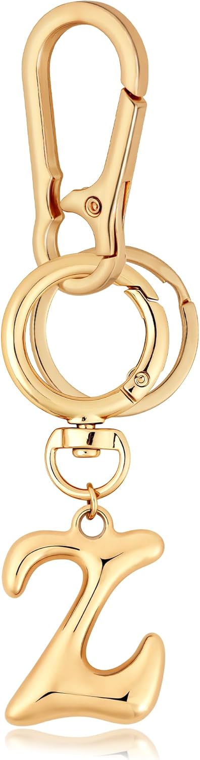Gold Bubble Heart Initial Bag Charms for Handbags – Cute Initial Letter Keychain for Women, Purse Charms, Gold Gift