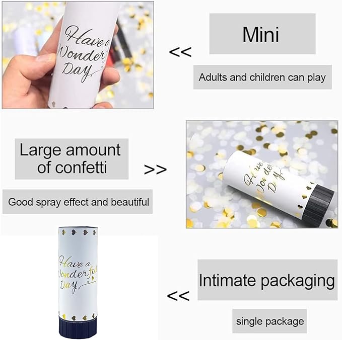 White Confetti Cannon, 6 Pack Mini Party Poppers Shooters Party Confetti Cannon Biodegradable Confetti for Wedding Kids Birthday Wedding Party Supplies