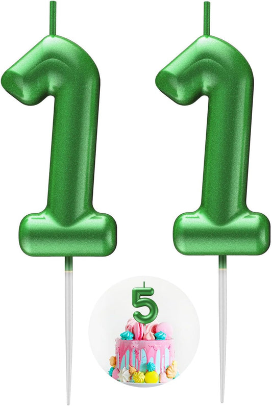 Green Number 11 Candle Happy Birthday 3D Number Candles for Birthday Cake Party Decoration Wedding Anniversary Celebration Supplies