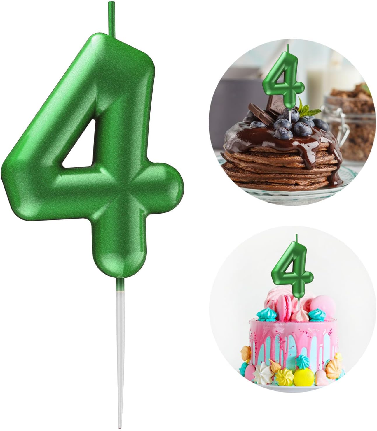 Green Number 4 Candle Happy Birthday 3D Number Candles for Birthday Cake Party Decoration Wedding Anniversary Celebration Supplies