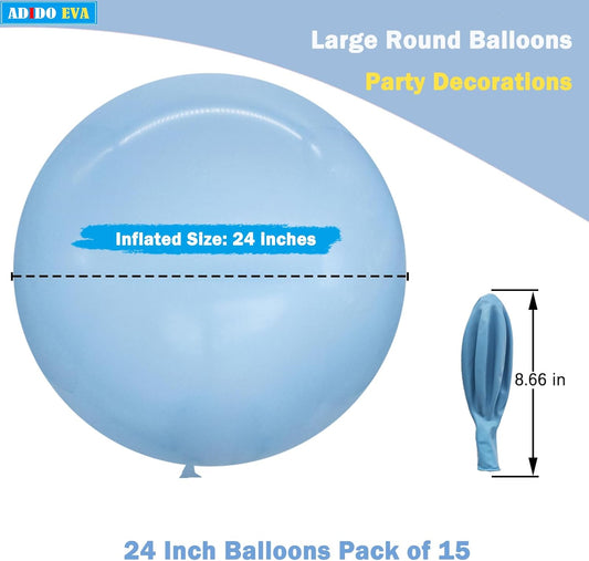 15Pcs 24 Inch Balloons Macaron Blue Giant Round Balloons Large Balloon for Festival, Christmas, Birthday Party Decorations