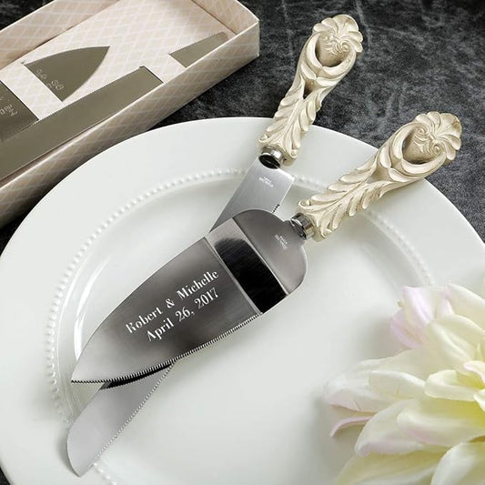 GIFTS INFINITY Personalized Wedding Cake Knife and Server Set with Engraving – Cake Cutting Utensil Set, Keepsake Gift for Wedding, Anniversary, Reception, Birthday & Other Occasions (2464)