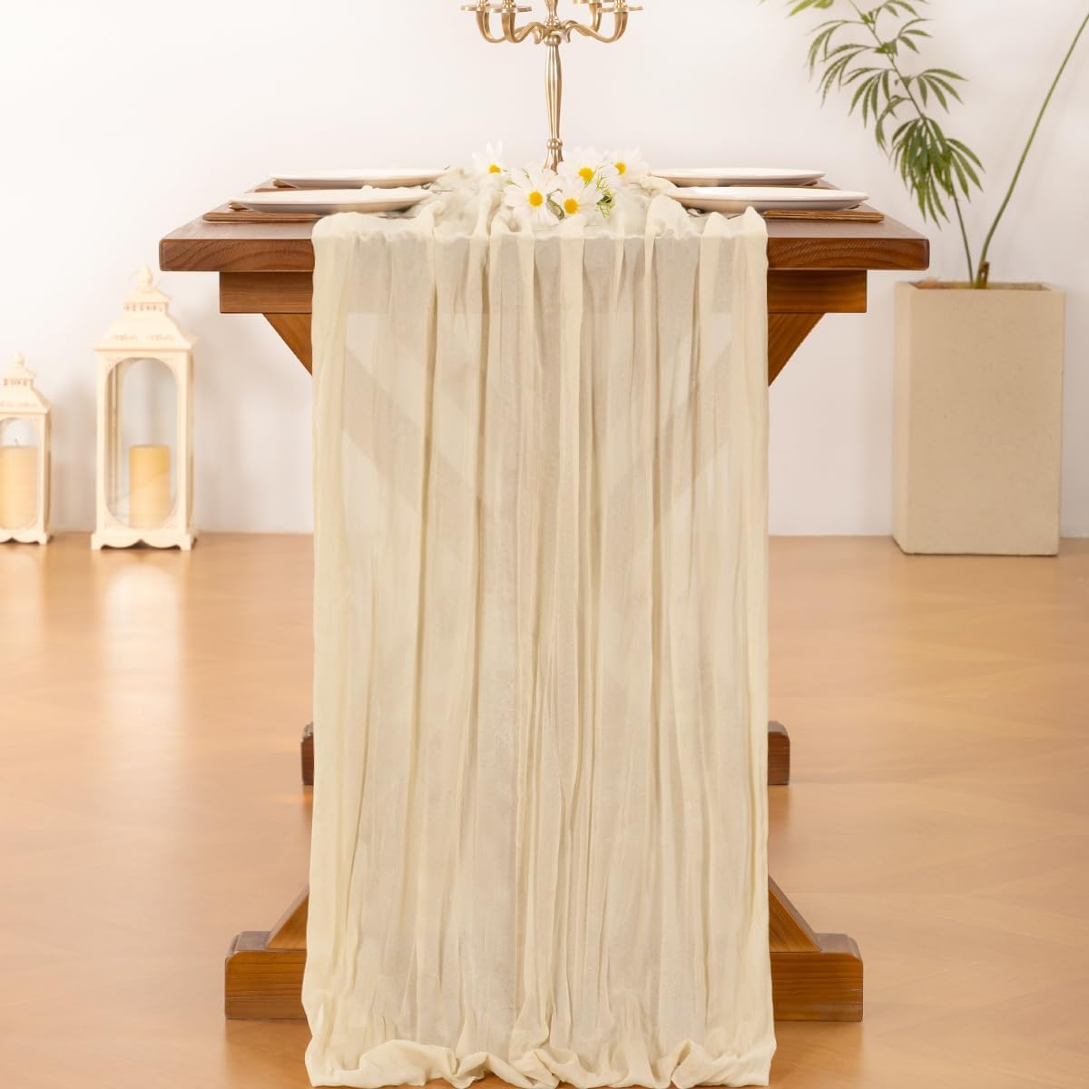 Socomi 3pcs Beige Fall Thanksgiving Cheesecloth Table Runner Boho Rustic Gauze 120 inch 10FT Cheese Cloth Runner for Wedding Party Baby Shower Birthday Home Decor Holiday Decorations