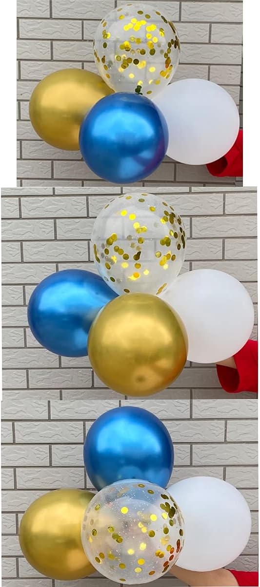 60 Count 12-Inch Navy Blue Gold White Latex Balloons - Graduation Wedding Birthday Decorations, Baby Shower And New Year Party Supplies