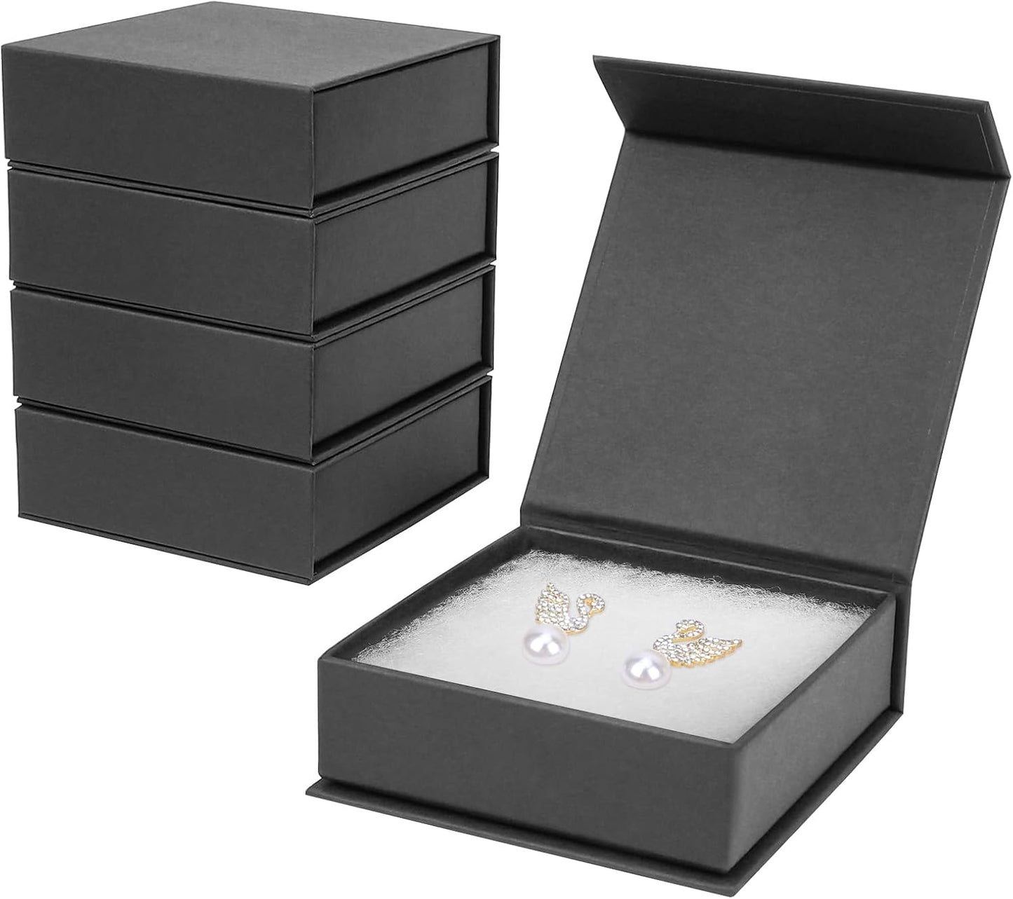 Mirgrime Jewelry Gift Boxes, 5 Pack 3.5x3.5x1 inch Small Jewelry Boxes, Cardboard Jewelry Box for Necklaces Bracelet Earring Ring(Black)