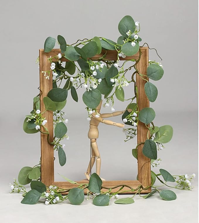 Artificial Eucalyptus Garland 4 Pack, Faux Babys Breath Flowers Gypsophila Vine 5.57Ft, Real Touch Hanging for Wedding Arch Party Home Decor DIY