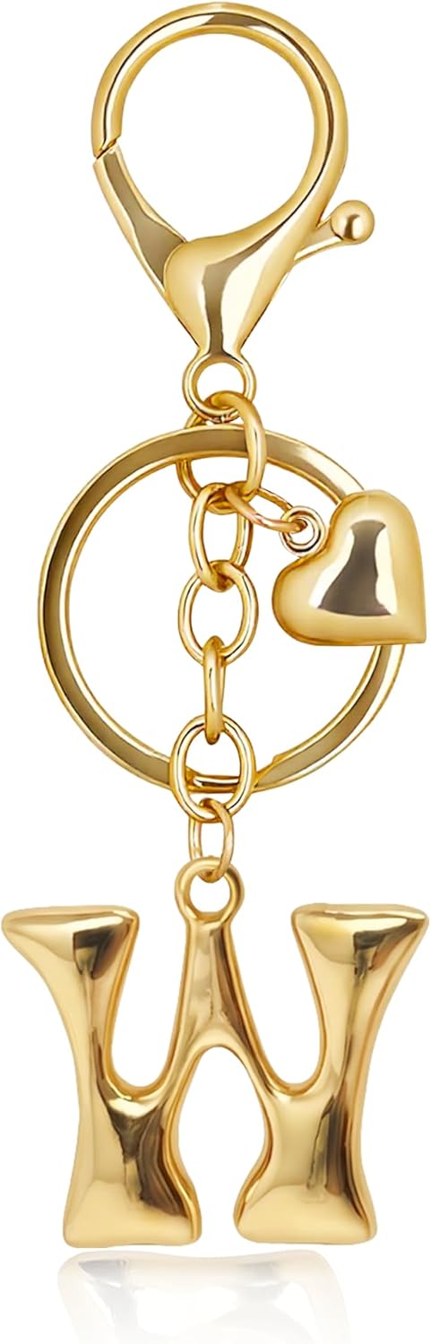 Gold Bubble Heart Initial Bag Charms for Handbags – Cute Initial Letter Keychain for Women, Purse Charms, Gold Gift