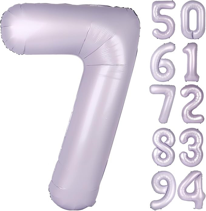 Lilac 7 Balloon, Number Balloons 40 Inch, Lavender 7th Birthday Decorations for Girls Kids, Party Decoration for Women, Number 7 Balloon
