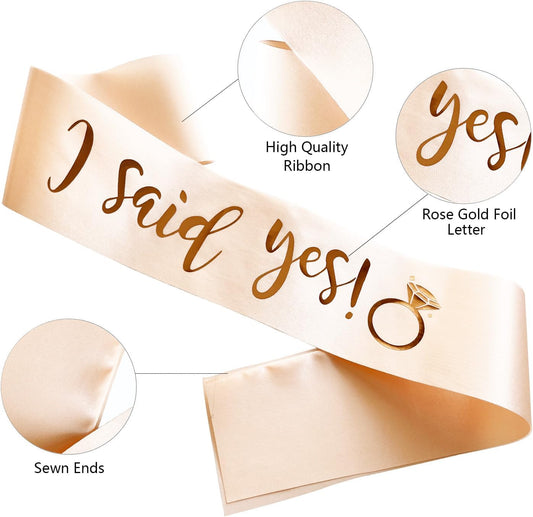 I Said Yes Sash Rose Gold,Engagement Proposal Bachelorette Party Sash for Bridal Shower Wedding Party Favors Accessories Supplies Engagement Gifts for Bride to Be,Rose Gold
