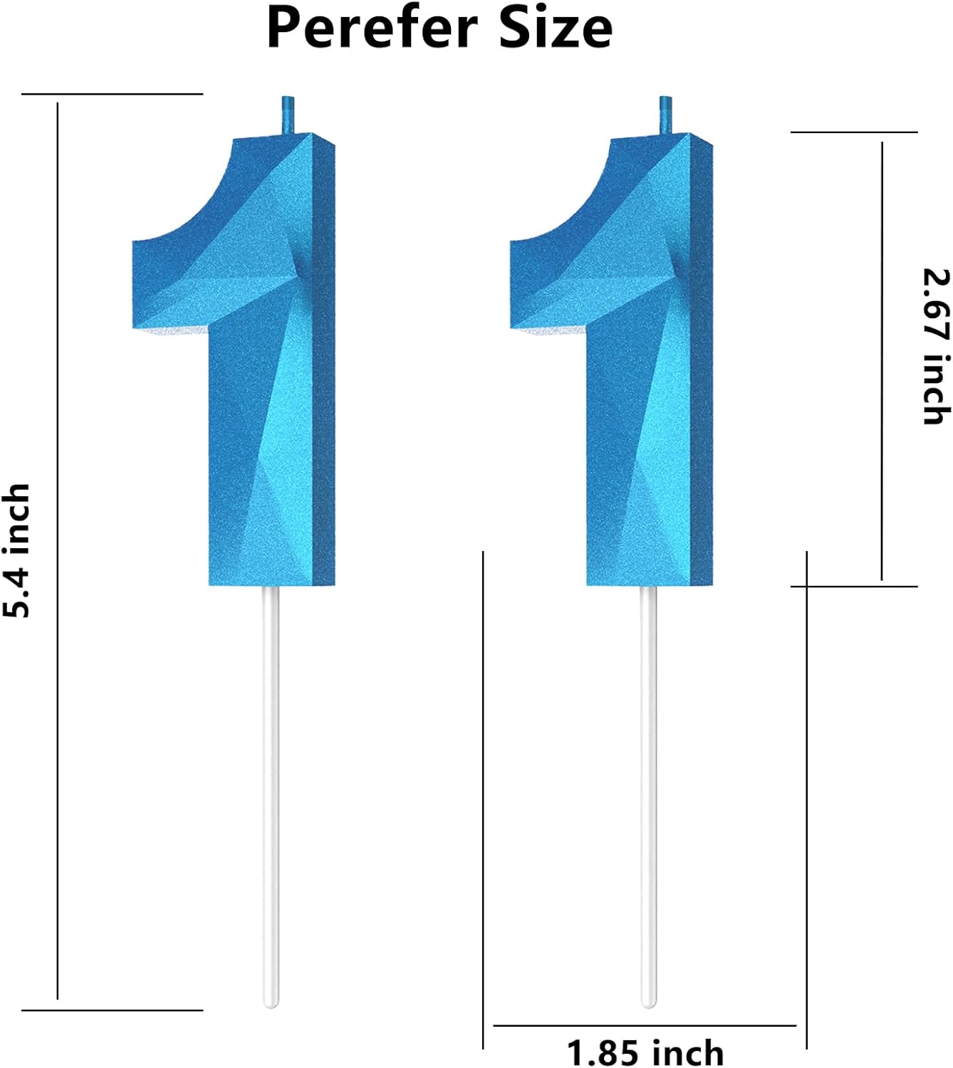 Number Birthday Candles(11 Candle Blue) 3D Diamond Shape Number Happy Birthday Cake Candles for Birthday Party Wedding Decoration Reunions Theme Party