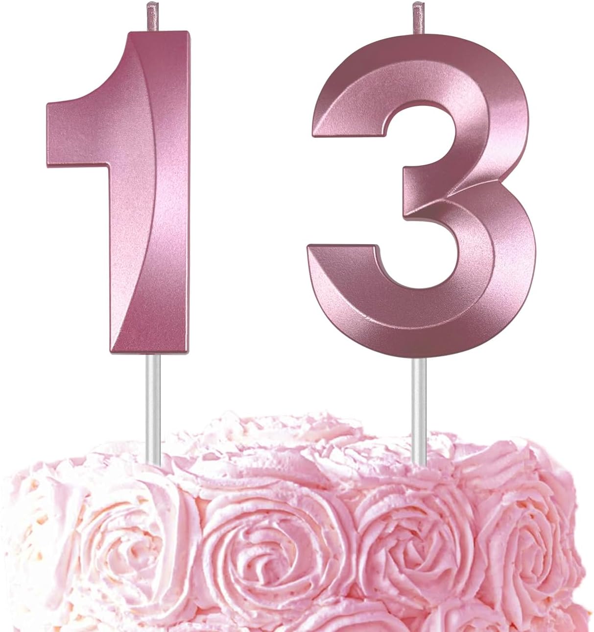 Pink Number 13 Candles, 3D Diamond 2.76 Inch Cake Topper Birthday Candles for Wedding Anniversary Cake Decorations, Happy Birthday Party Decorations