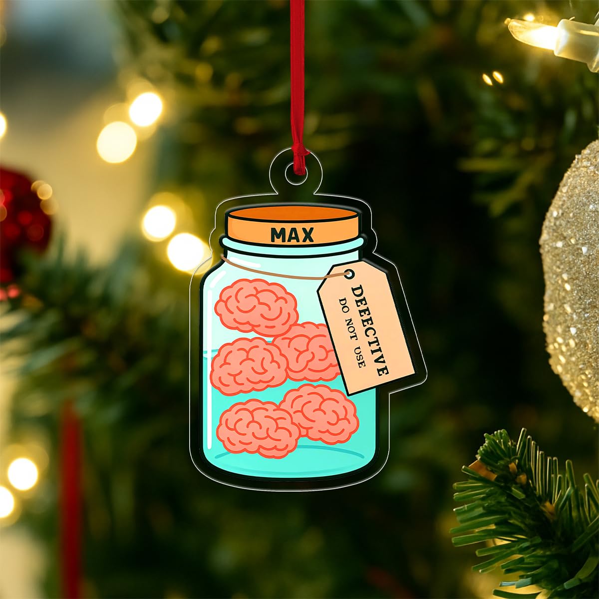 Custom Brain Jar Ornament, Personalized Medical Humor Christmas Ornament, Funny Science Gift, Holiday Keepsake, Brain Gift Acrylic Ornament – Personalized Christmas Tree