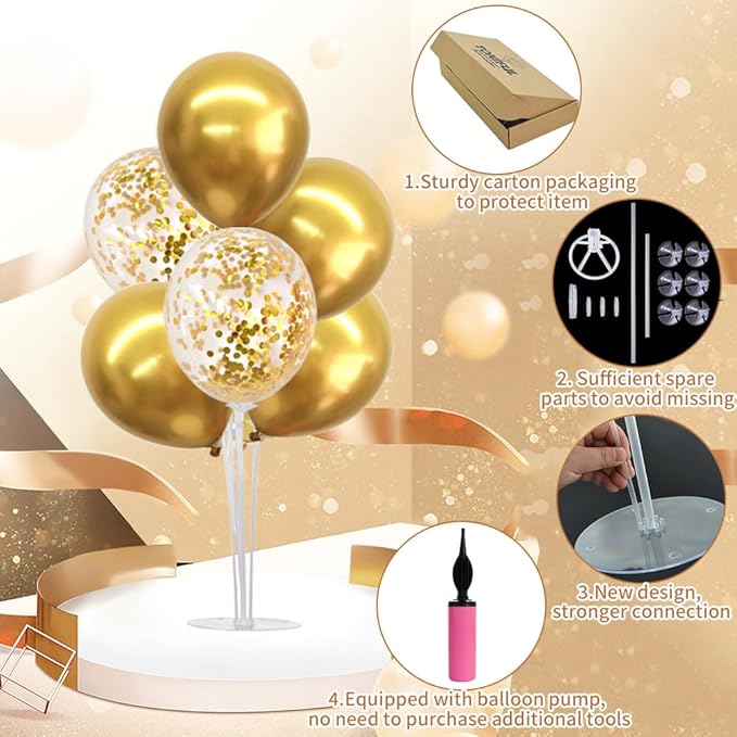 TONIFUL 4 Set Gold Balloon Centerpieces for Tables,Gold Birthday Party Decorations,Table Centerpieces for 50th Birthday Anniversary Graduation Decorations 2026 New Year Prom Retirement Wedding