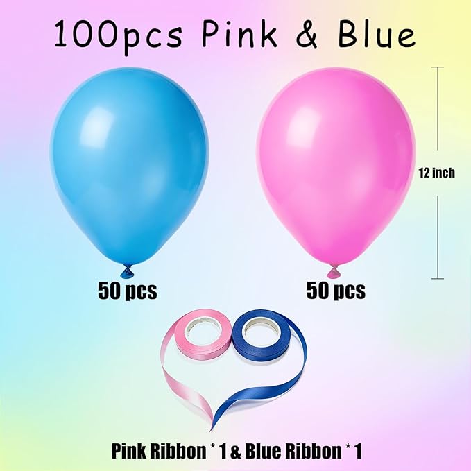 Gender Reveal Balloons, 100 Pcs 12 Inch Pink and Blue Balloons for Gender Reveal, Baby Shower, Birthday, Bridal Shower, Wedding Party Decorations and Supplies