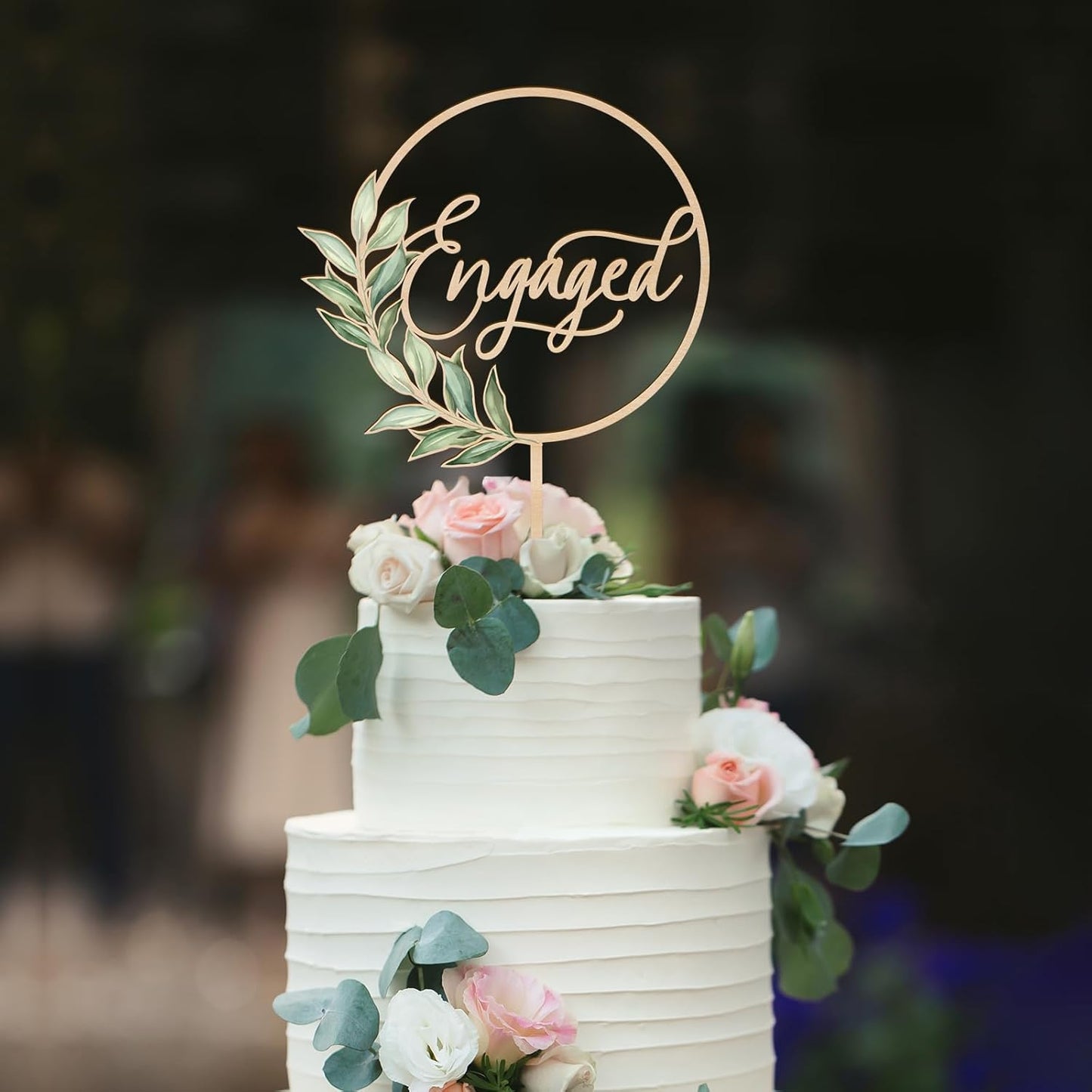 Engaged Cake Topper in Wood Greeny Engagement Cake Topper Decoration