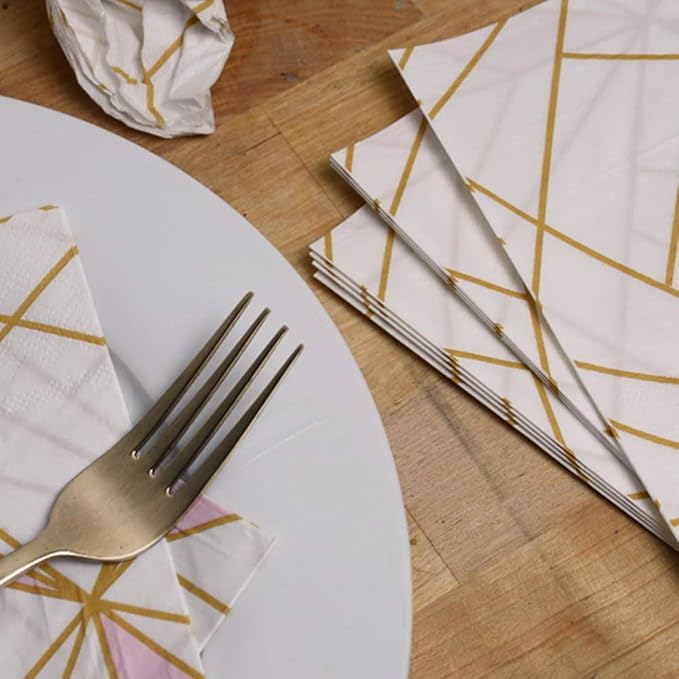 SOLAS Pink and Gold Paper Napkins | 20 Pack Light Pink Cocktail Napkins | 2 Ply 6 1/2' (16.5 cm) Square Beautifully Designed Pink Paper Napkins for Parties | Fun & Colorful Paper Napkins Light Pink