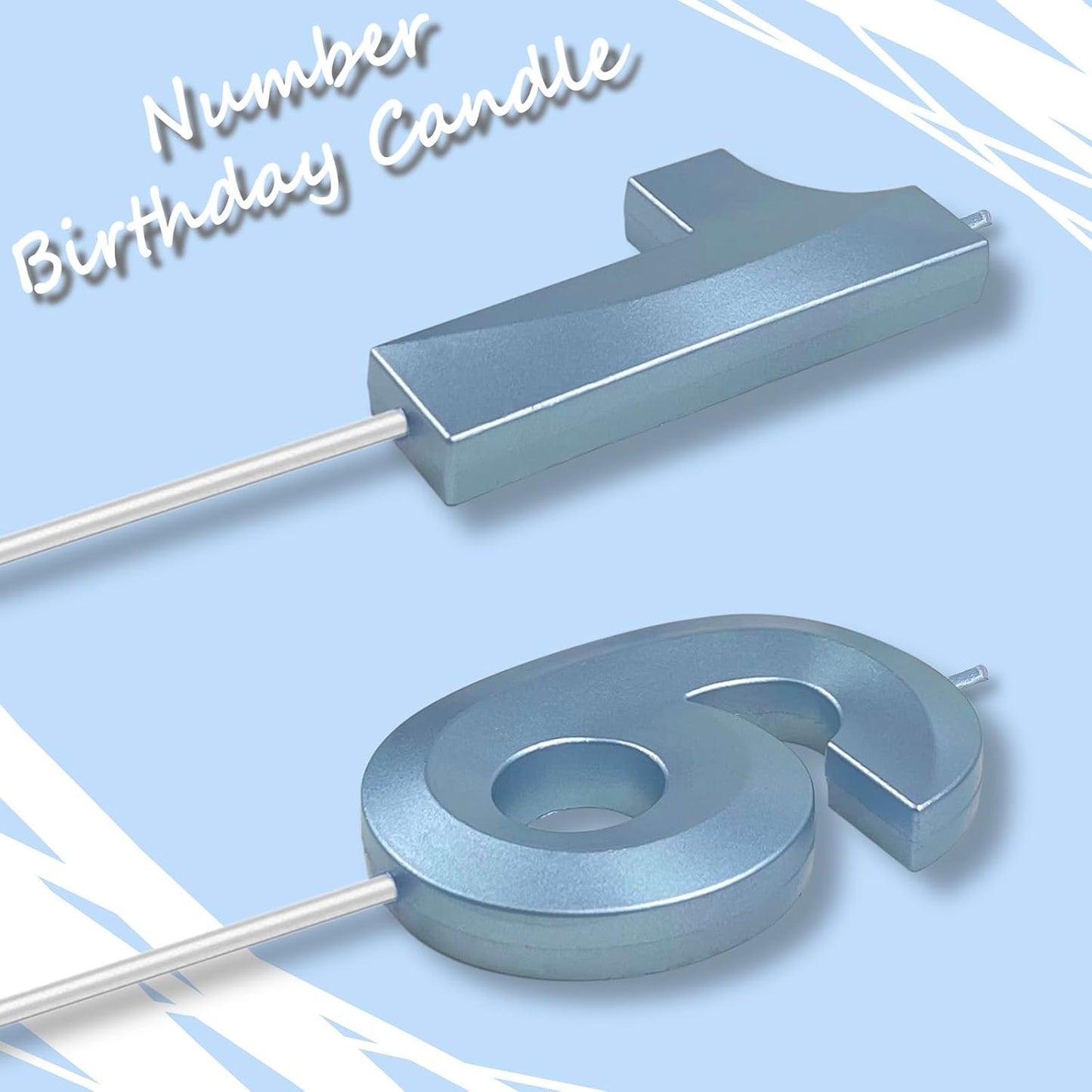 Blue Number 16 Candles, 3D Diamond 2.76 Inch Cake Topper Birthday Candles for Wedding Anniversary Cake Decorations, Happy Birthday Party Decorations
