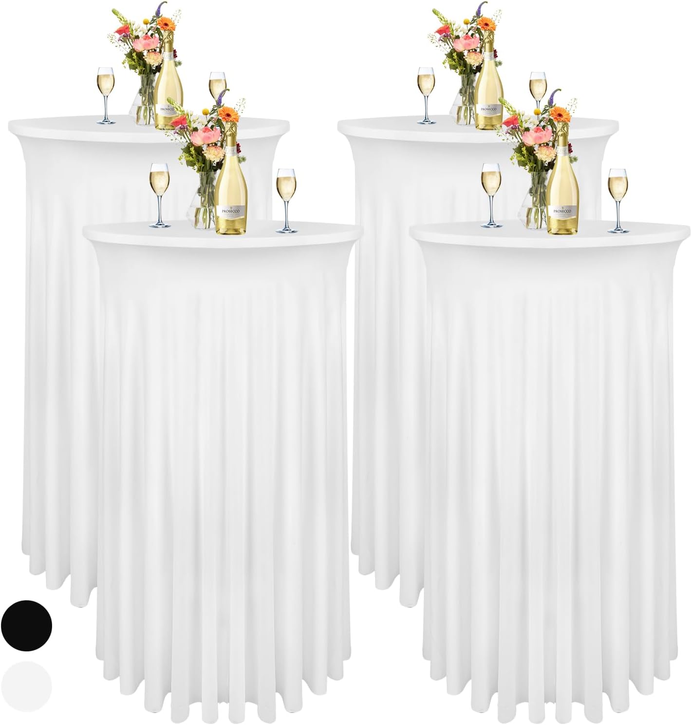 Spandex Cocktail Table Skirt 4 Pack 32x43 Inch Highboy Spandex Cocktail Table Cover White, Table Covers with Wavy Drape High Top Cover for Round Tables (4pc White 32X43)