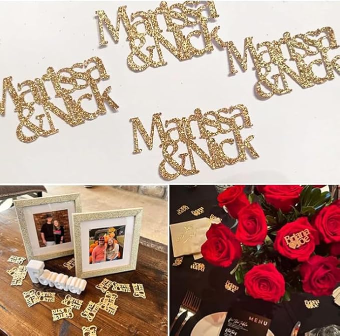 100 Pieces Personalized Initial Any Name Confettis with 2 names glitter table scatter Bridal showers engagement parties weddings anniversarys Supplies Customization Parties Birthday Partybaby shower