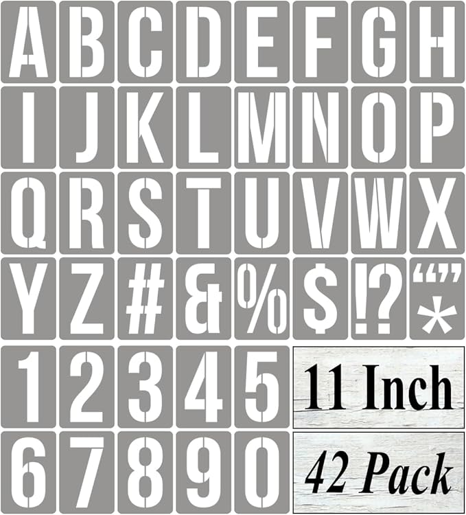 11 Inch Alphabet Letter Stencils for Painting - 42 Pack Letter and Number Stencil Templates with Signs for Painting on Wood, Reusable Numbers and Letters Stencils for Chalkboard Wood Signs & Wall Art