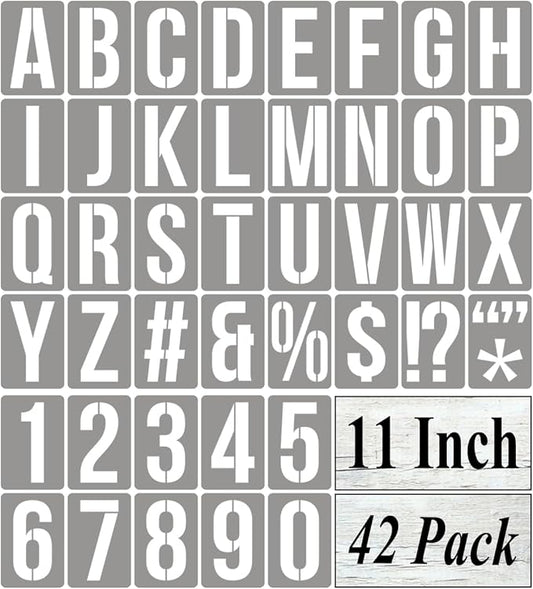 11 Inch Alphabet Letter Stencils for Painting - 42 Pack Letter and Number Stencil Templates with Signs for Painting on Wood, Reusable Numbers and Letters Stencils for Chalkboard Wood Signs & Wall Art
