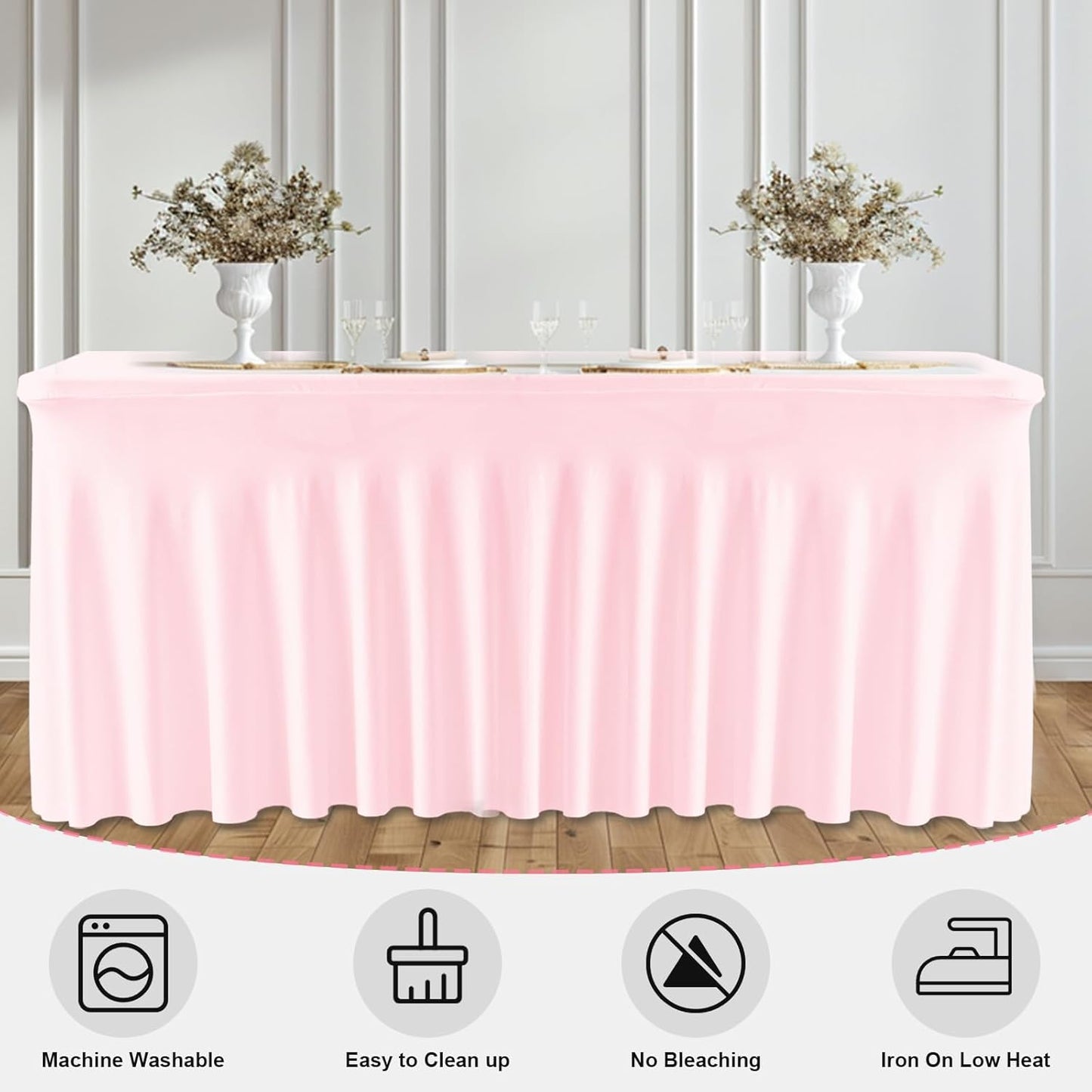 Rectangle Tablecloth 6FT Fitted Table Cover, Pink Wrinkle-Free Spandex Table Cloth, Elastic Edge, Stretch Fabric, 72 Inch for Wedding, Banquet, Birthday Party, Buffet, Restaurant, 2 Pack