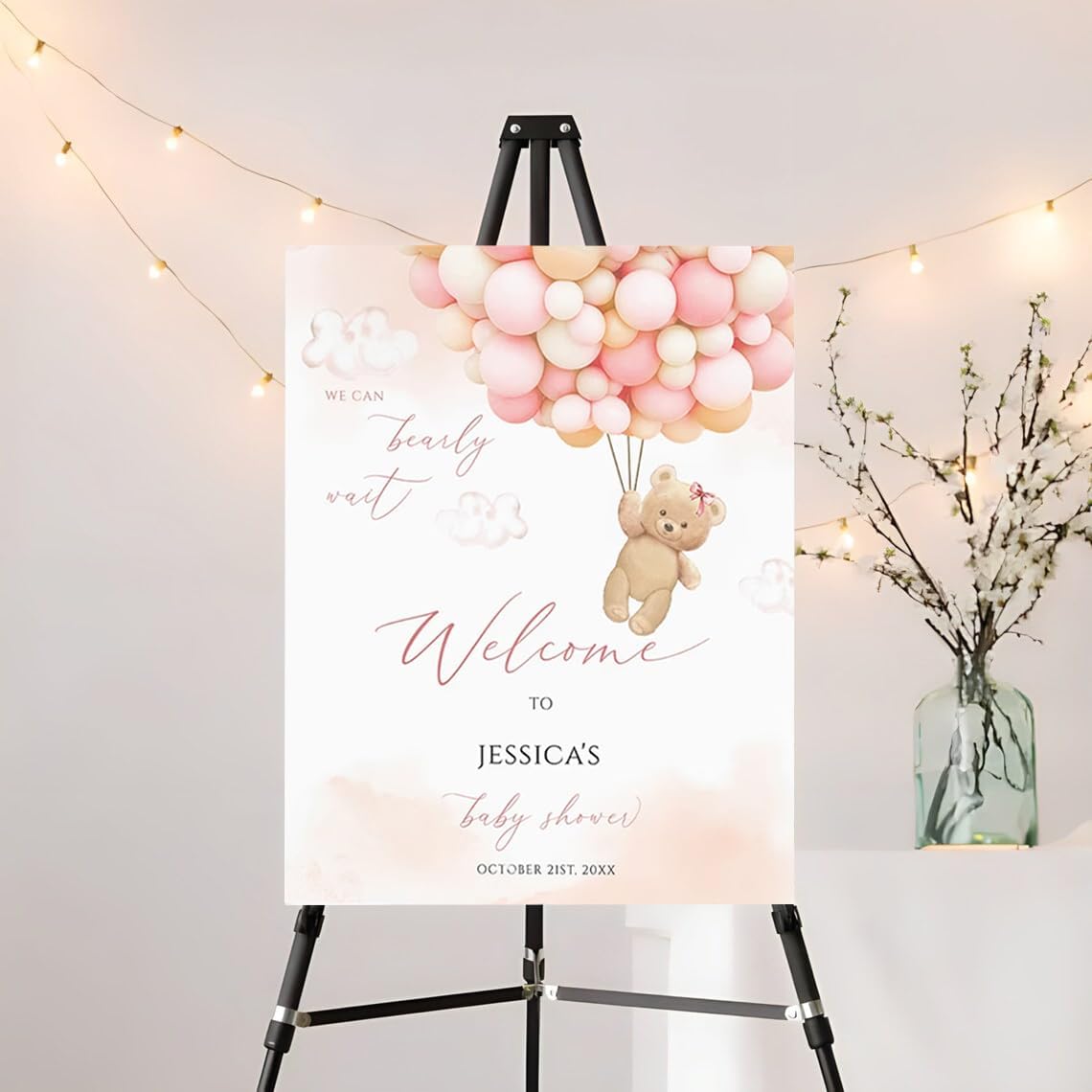 Generic Customized Bear Baby Shower Sign, Bear Baby Shower Welcome Sign, Baby Boy Shower Decorations, Bear Baby Shower Decor, We Can Bearly Wait, Full Size, Vesion #2
