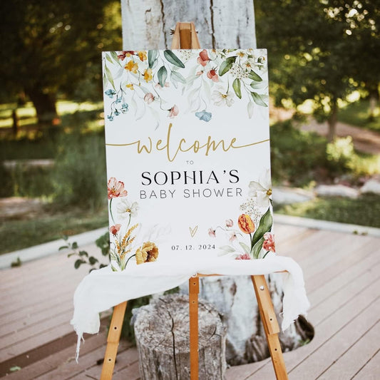 Editable Wildflower Baby Shower Signs, Personalized Flowers Baby Shower Welcome to Party, Bloom Florals Baby Shower Welcome Sign, Printable Spring Flowers Shower Sign Decor, Plastic Sign.