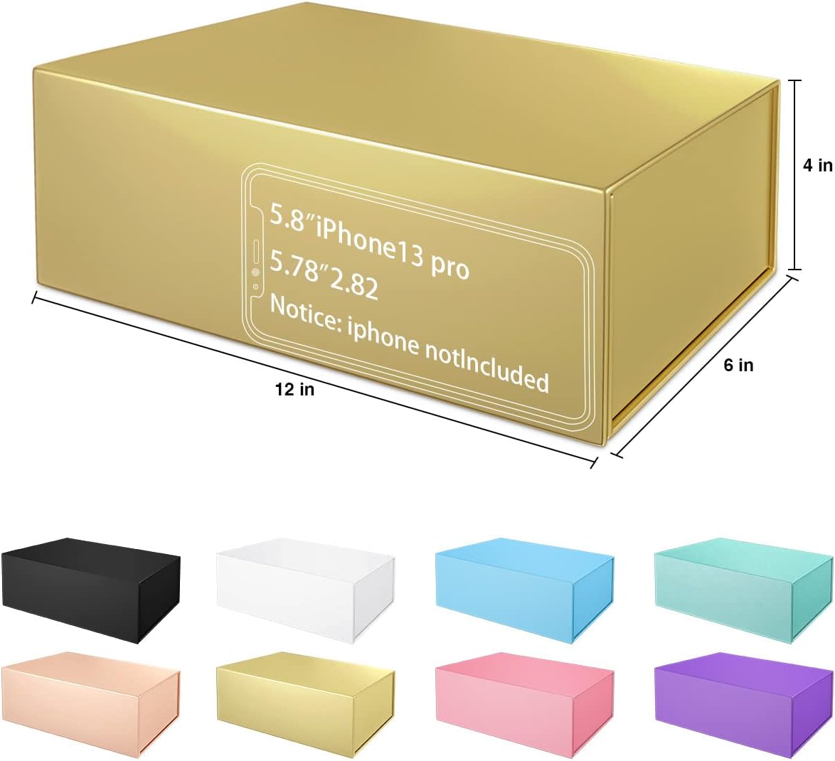Gold Gift Box 12" x 6" x 4" with Magnetic Closure Lid Gifts Boxe for Presents,Bridesmaid Gifts Box,Cute Boxes,Birthday Gift box,Luxury for Gifts Packaging, Magnetic Gift Boxe for Wrapping Gifts (Gold)