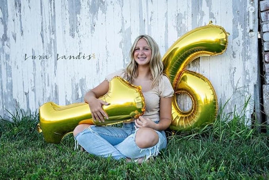 Gold Number 16 Balloon 40 inch, 16 Number Balloons, 16th Gold Birthday Decorations, 16 Year Old Girls Boys Golden Party Supplies