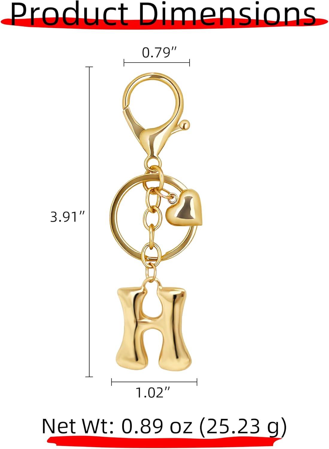 Gold Bubble Heart Initial Bag Charms for Handbags – Cute Initial Letter Keychain for Women, Purse Charms, Gold Gift