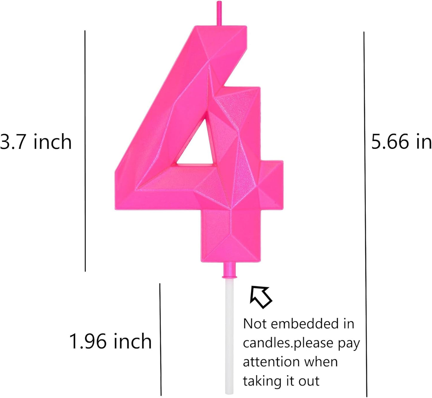 DERVENTA Large Birthday Candle Number 3D Pink 3.7 inch Party Celebration Anniversary Decoration Cake Topper 1 Piece (Number 4 Pink)