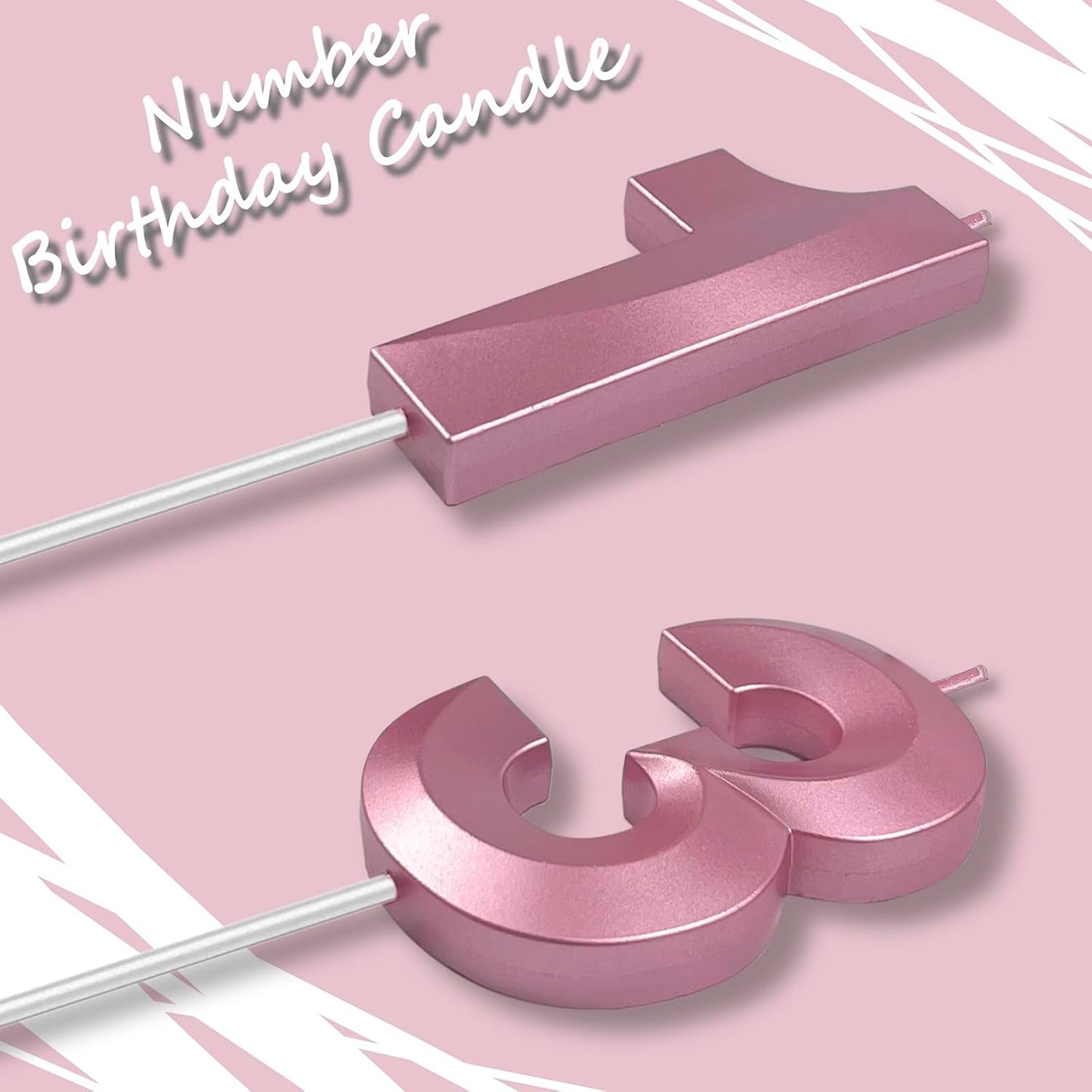 Pink Number 13 Candles, 3D Diamond 2.76 Inch Cake Topper Birthday Candles for Wedding Anniversary Cake Decorations, Happy Birthday Party Decorations