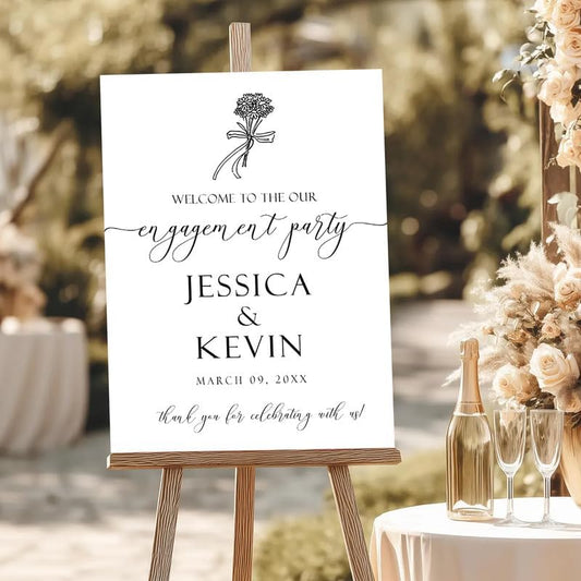 Elegant Floral Welcome Sign for Engagement Party - Classic & Timeless Couples Yard Sign with Custom Names
