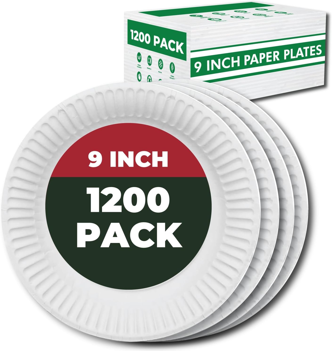 9 Inch Paper Plates Uncoated 1200 Count, Disposable White Paper Plates, For Everyday Breakfast, Lunch, Dinner, & Events (Case of 12 Packs of 100)