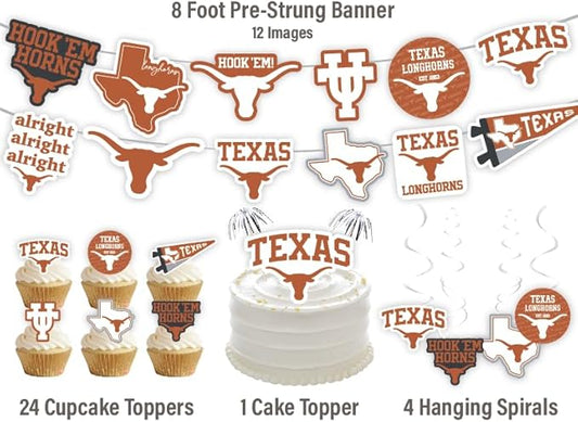 University of Texas Party Supplies for Football, Birthday Gift, Graduation Party Banner and Cake Toppers (42 Pieces) (Texas Longhorns)