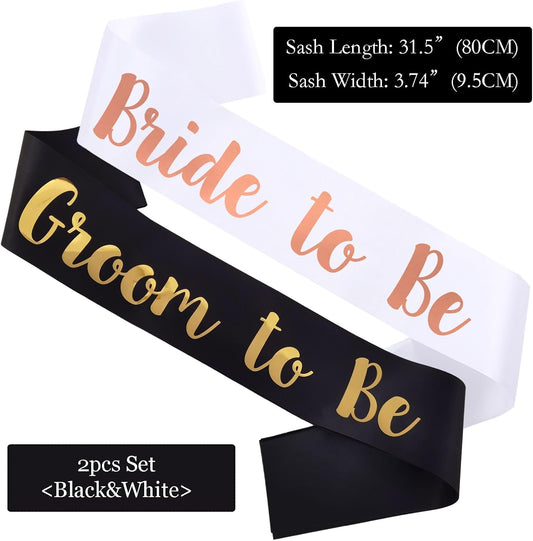 2 PCS Groom to Be and Bride to Be Sash, Black & White Bachelorette Sashes for Bridal Shower Bachelorette Party Engagement Gifts