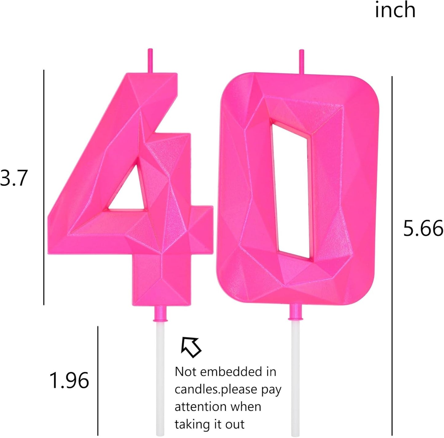 DERVENTA Large Birthday Candle Number 3D Pink 3.7 inch Party Celebration Anniversary Decoration Cake Topper 1 Piece (Number 40 Pink)