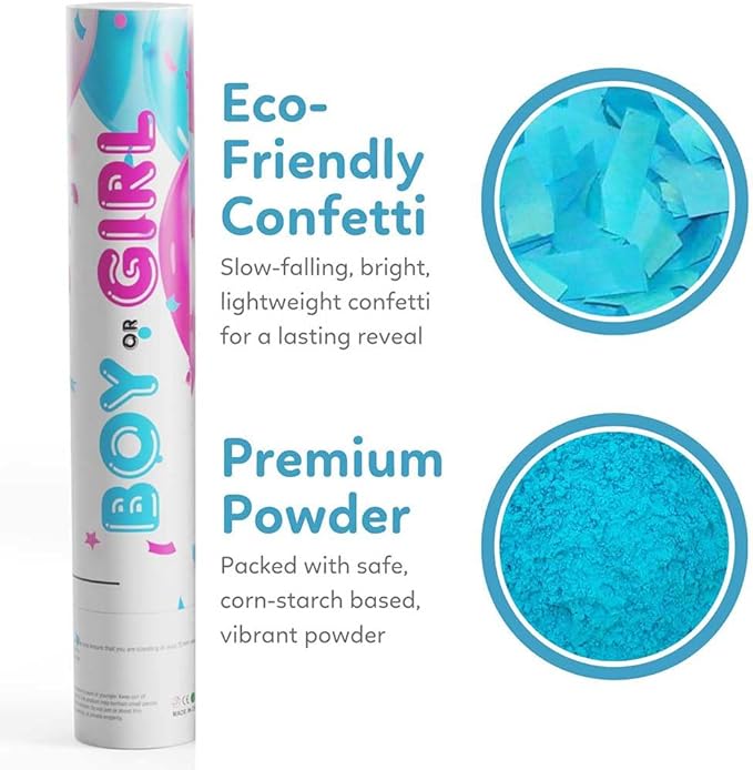 TUR Party Supplies Gender Reveal Poppers | 2 Blue Giant Confetti & Powder Cannons | Biodegradable | Baby Gender Reveal Decorations