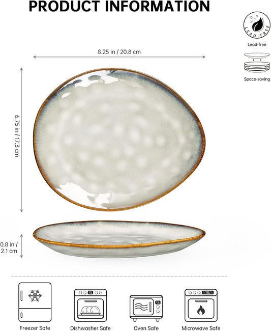 Henten Home Ceramic Appetizer Plates, 6.75 Inch Porcelain Dessert Plate, Cake, Snack Plates Set of 4, Salad Plate for Kitchen, Holiday Gifts, Dishwasher Safe (White)